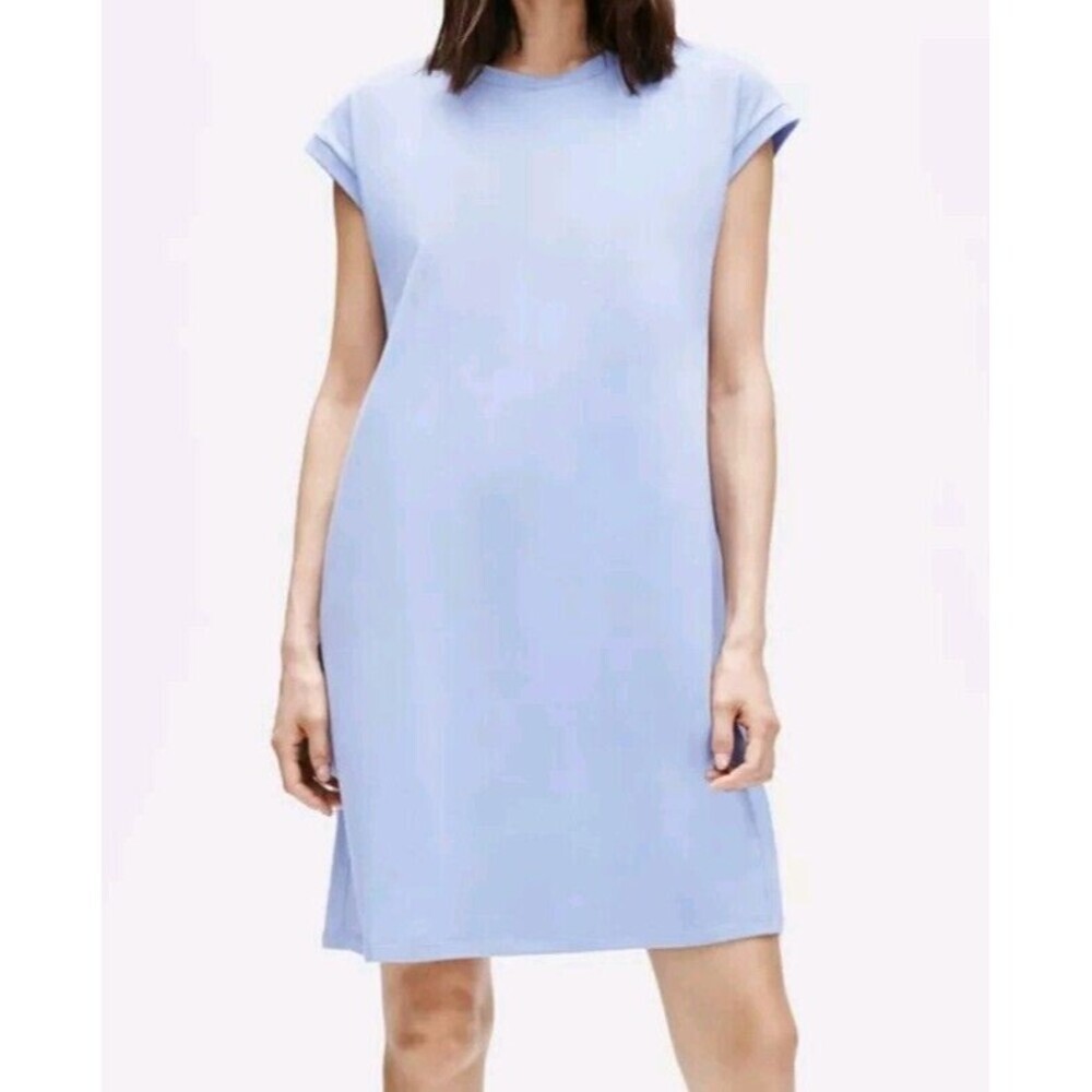 Eileen‎ Fisher Blue Organic Cotton Jersey Cap Sleeve Shift Dress Womens Medium